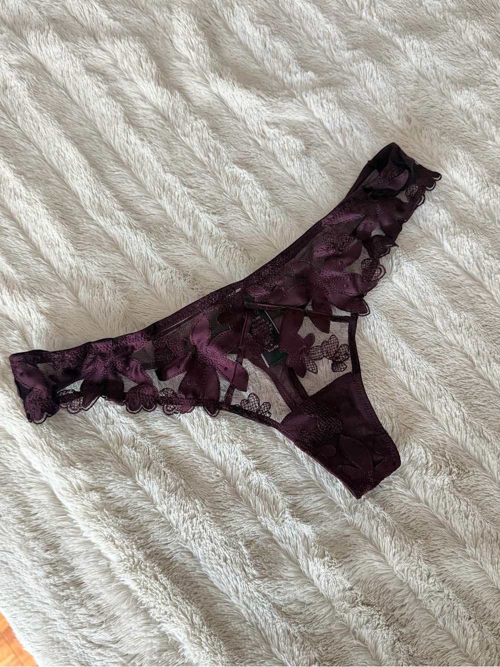 Victoria's Secret Sheer Floral Lace Thong in Plum